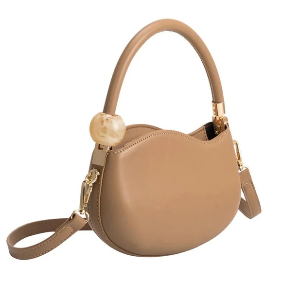 MELLIE BIANCO Tan Beige Faux Leather Marbled Pearl Crossbody Jennie Bag Handbag - Picture 4 of 15